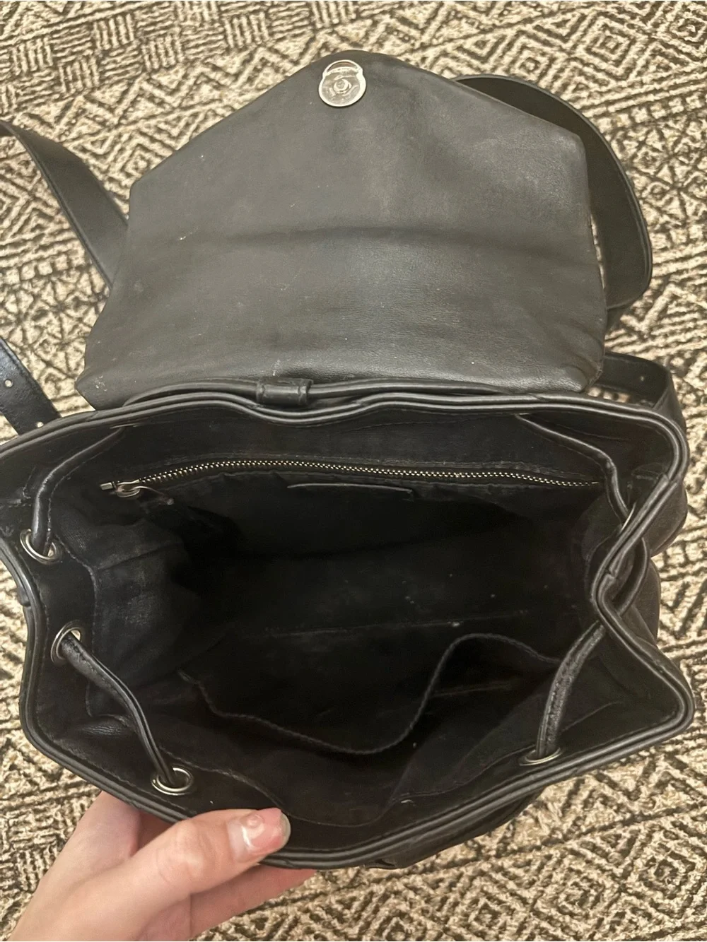 Saint Laurent Black Quilted Leather Backpack with Silver YSL Emblem